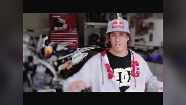 Robbie Maddison in his workshop, from his video about his wrist injury.